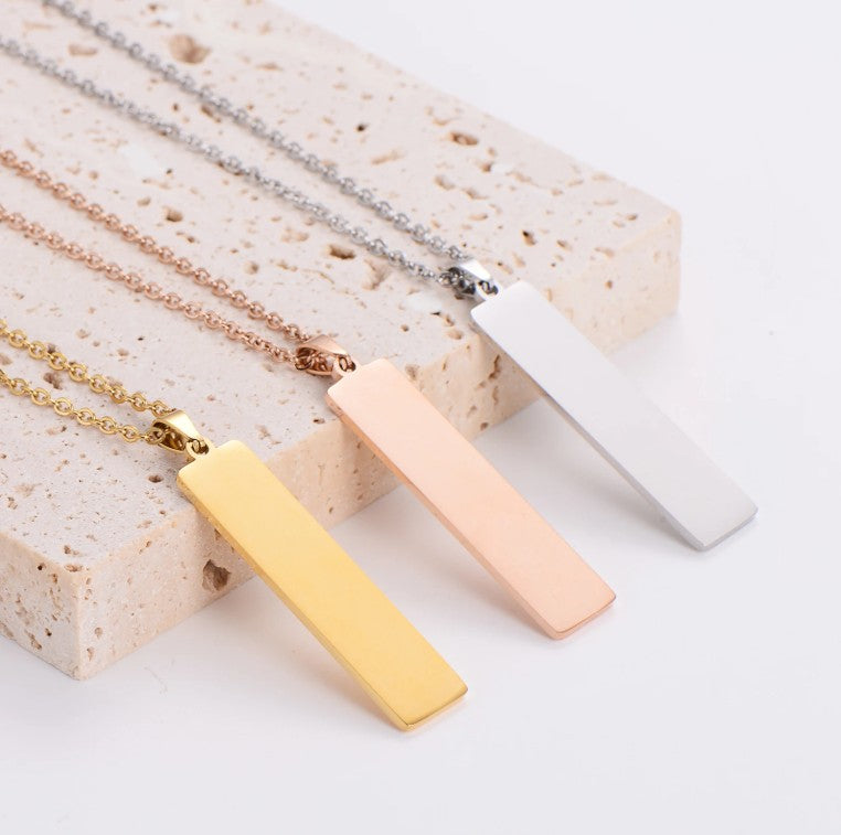 Stainless Steel Necklace with Vertical Bar Pendant