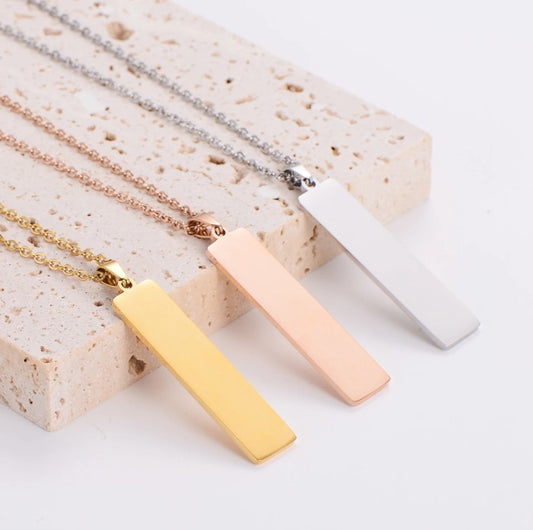 Stainless Steel Necklace with Vertical Bar Pendant