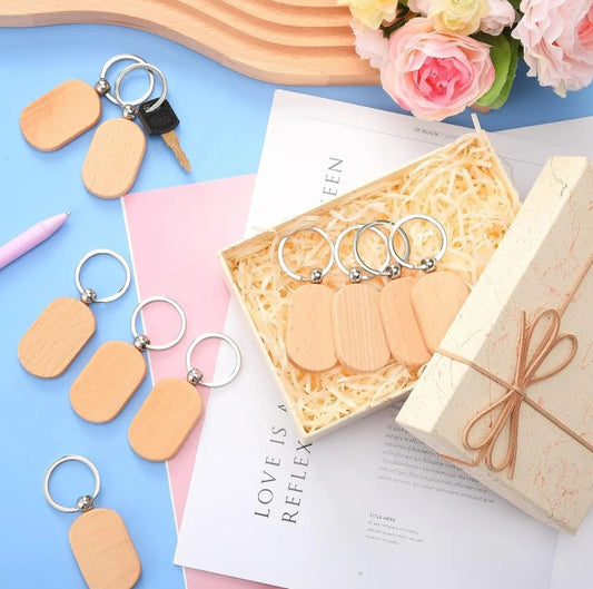 Wood Keyring - Long Oval