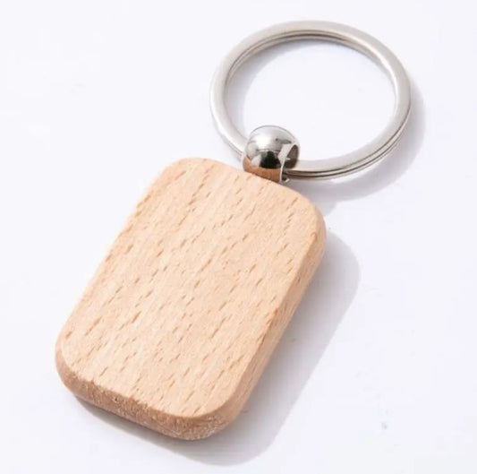 Wood Keyring - Rectangular with Round Corners